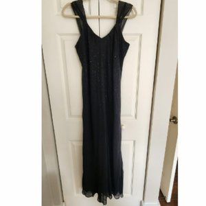 Black slip dress with beaded mesh overlay- Size M
